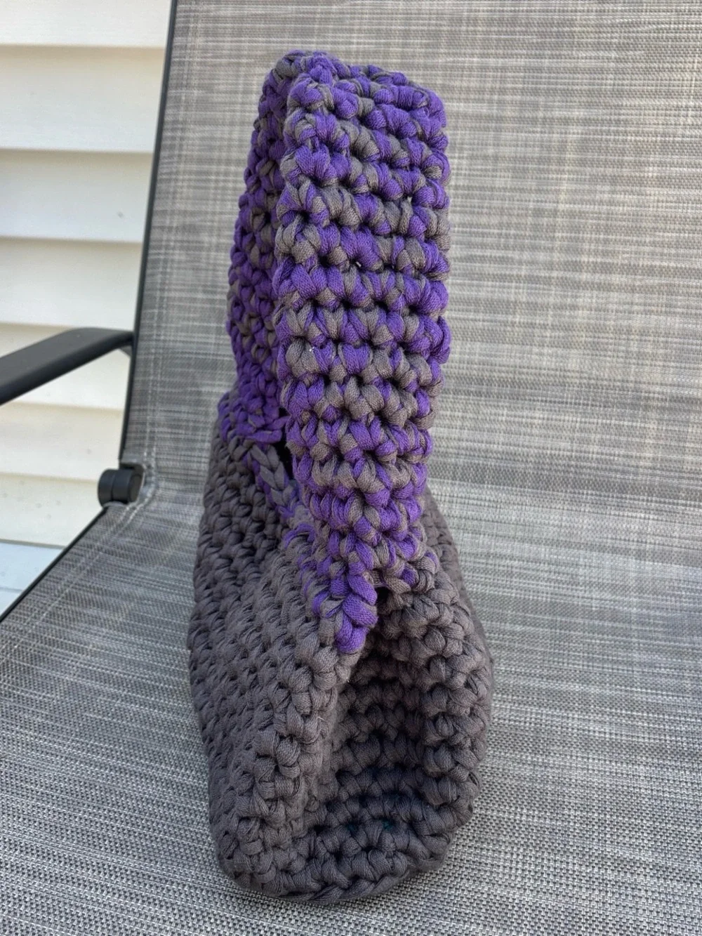Handmade Gray and Purple Crochet Loaf Shoulder Bag